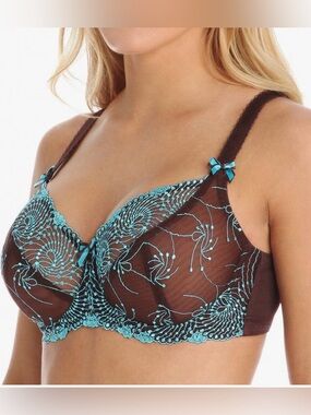 Fitfully Yours Nicole underwire Bra in Turquoise and Chocolate SZ 42F (DDD)